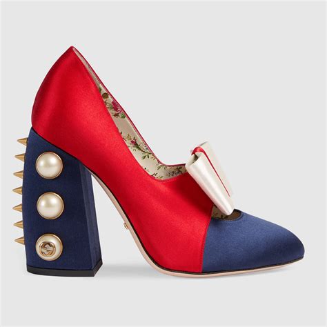 gucci satin studded pumps|Gucci.